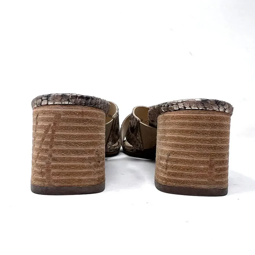 Paul Green Sandals Women's 8 Cici Gold Leather Python Snake Block Heel Slide‎